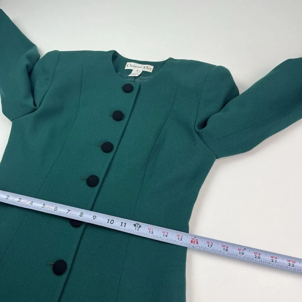 Christian Dior Vintage Wool Blazer Jacket Sz 4 Green Old Money Classic Heritage